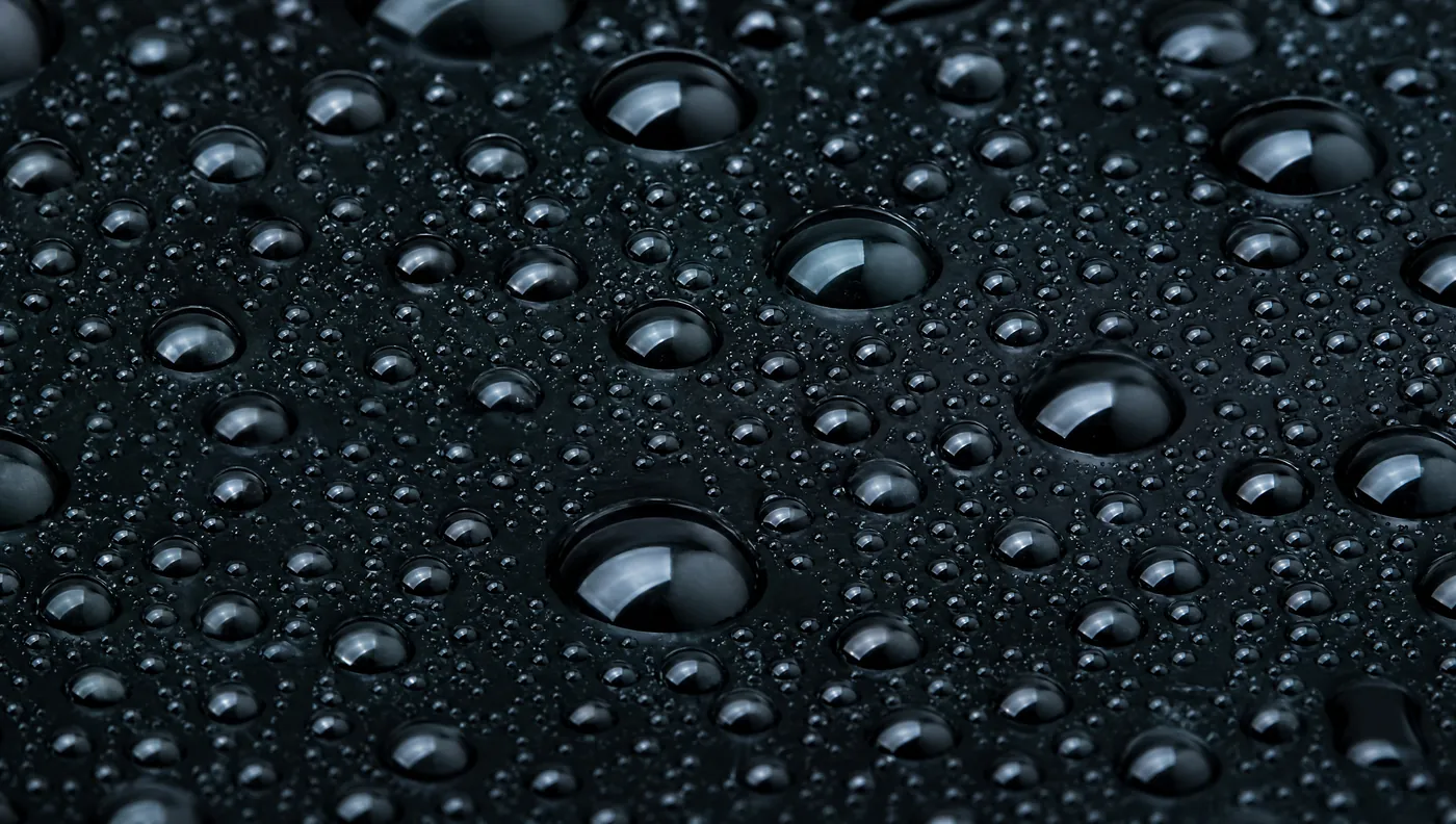 Water beading on a coated hood
